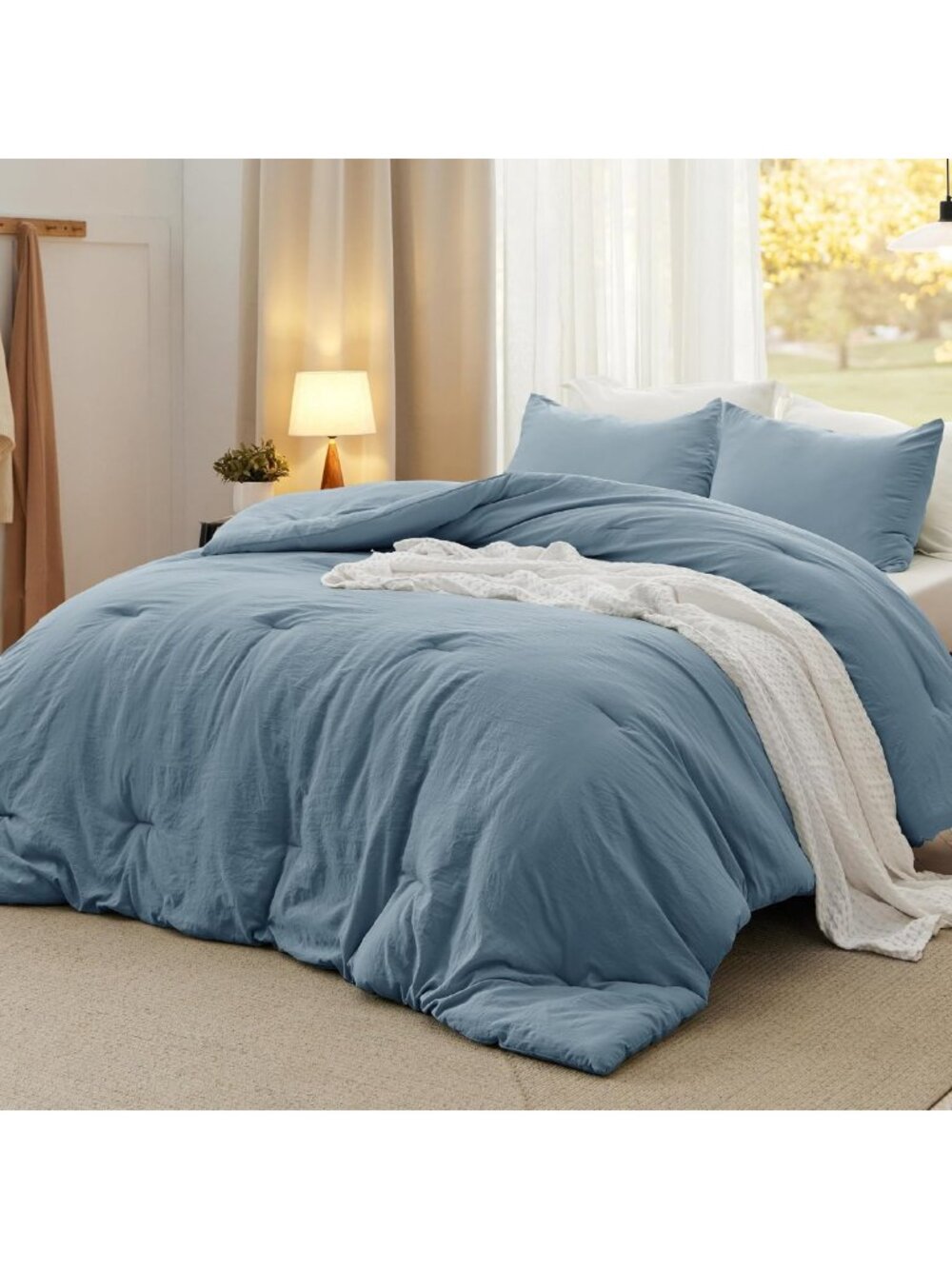 Soft Dusty Blue Queen Comforter Set - Prewashed 3-Piece Bedding, Cozy & Stylish